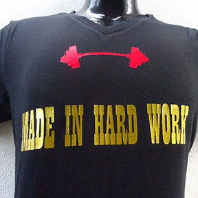 Made In Hard Work With Red Dumbbell - Black T Shirt
